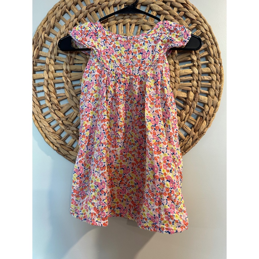 Old Navy Girls Floral Flutter Sleeve Shift Dress Pink Orange Yellow 4T - Picture 3 of 3